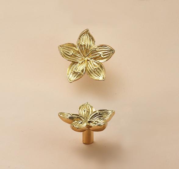 Solid Brass Flower Drawer Knob 18 40 mm 3/4" 1 5/8" Brass Color Kitchen Door Drawer Pull Furniture Hardware Wholesale