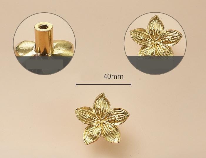 Solid Brass Flower Drawer Knob 18 40 mm 3/4" 1 5/8" Brass Color Kitchen Door Drawer Pull Furniture Hardware Wholesale