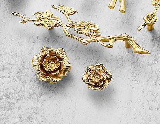 Solid Brass Flower Rose Drawer Knob 33 45 mm 1 1/4" 1 3/4" Brass Color Kitchen Door Drawer Pull Furniture Hardware Wholesale