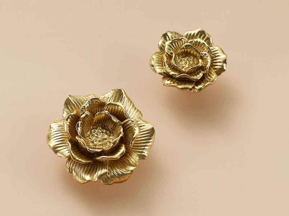 Solid Brass Flower Rose Drawer Knob 33 45 mm 1 1/4" 1 3/4" Brass Color Kitchen Door Drawer Pull Furniture Hardware Wholesale