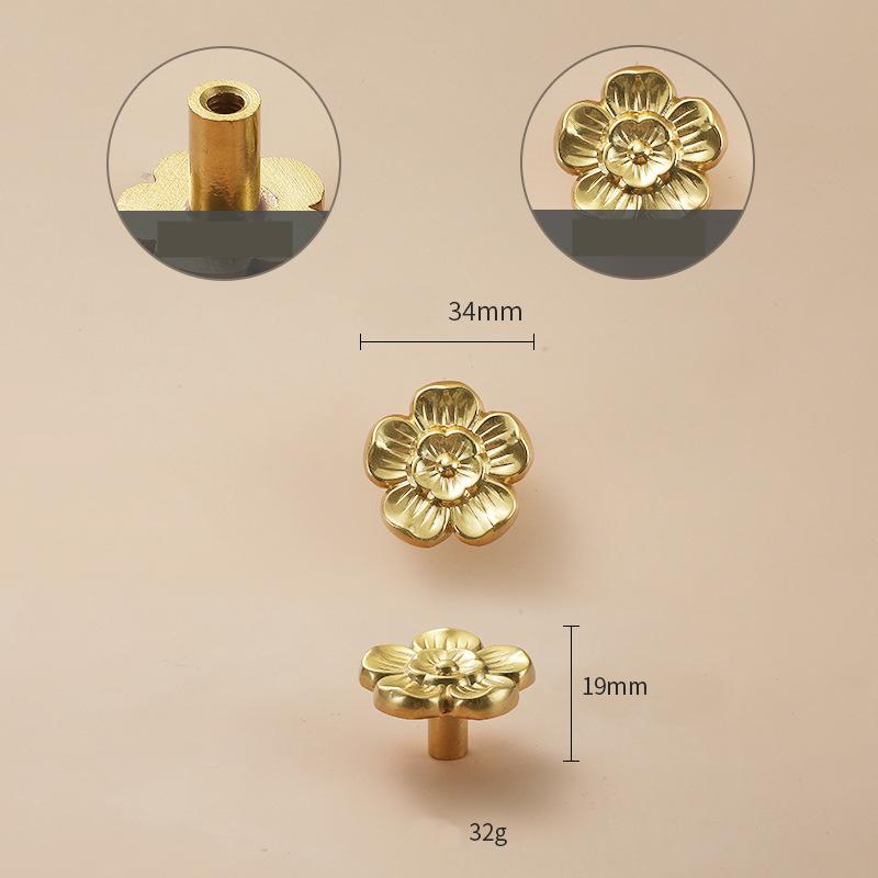 Solid Brass Flower Drawer Knob 23 34 mm 7/8" 1 3/8" Brass Color Kitchen Door Drawer Pull Furniture Hardware Wholesale