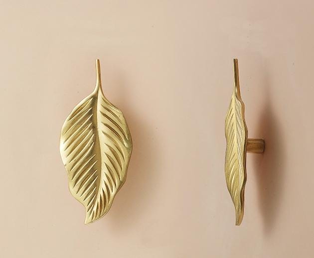Solid Brass Leaf Drawer Knob 40 88mm 1 5/8" 3 1/2" Brass Color Kitchen Door Drawer Pull Furniture Hardware Wholesale