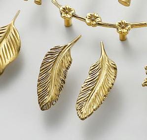 Solid Brass Leaf Cabinet Pulls & Knobs - Gold Finish for Cabinets - view 5