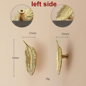 Solid Brass Leaf Cabinet Pulls & Knobs - Gold Finish for Cabinets - #9 right side / 1pc