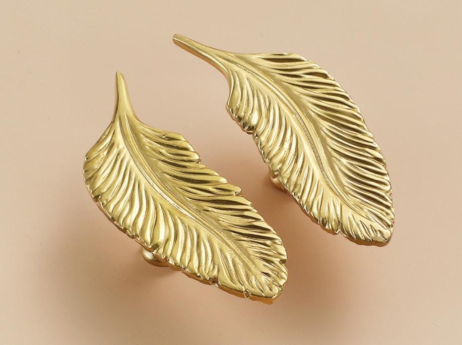 Solid Brass Leaf Drawer Knob 27 85mm 1" 3 3/8" Brass Color Kitchen Door Drawer Pull Furniture Hardware Wholesale