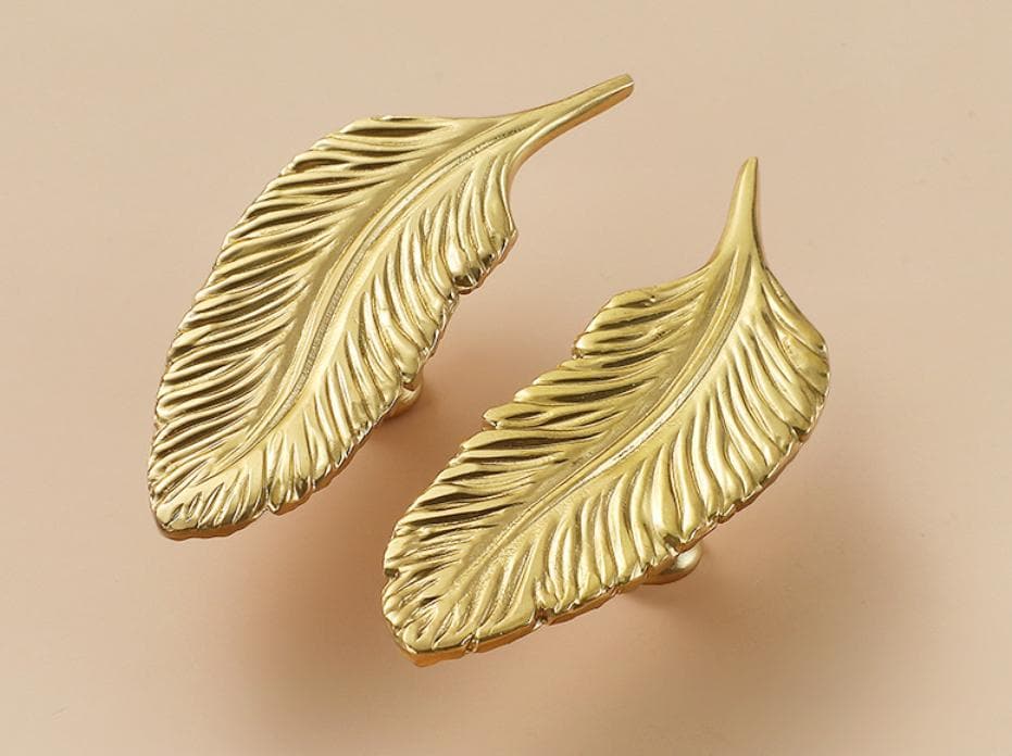 Solid Brass Leaf Drawer Knob 27 85mm 1" 3 3/8" Brass Color Kitchen Door Drawer Pull Furniture Hardware Wholesale