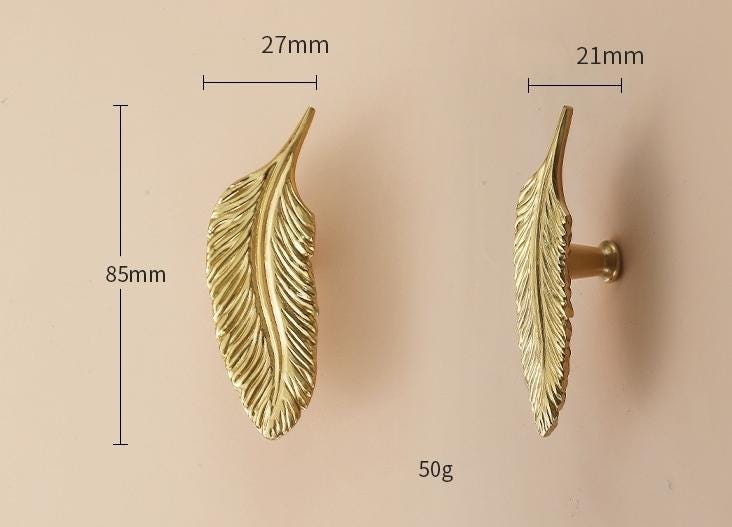 Solid Brass Leaf Cabinet Pulls & Knobs - Gold Finish for Cabinets - view 8