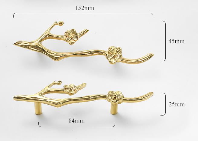 Solid Brass Flowering Branch Drawer Knob 45 152mm 1 3/4" 6" Brass Color Kitchen Door Drawer Pull Furniture Hardware Wholesale