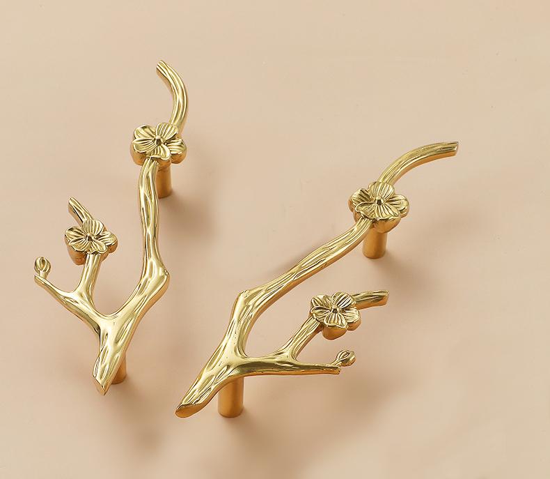 Solid Brass Flowering Branch Drawer Knob 45 152mm 1 3/4" 6" Brass Color Kitchen Door Drawer Pull Furniture Hardware Wholesale