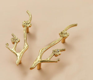 Solid Brass Floral Cabinet Pulls & Knobs - Gold Finish for Cabinets - #10 left side / 1pc