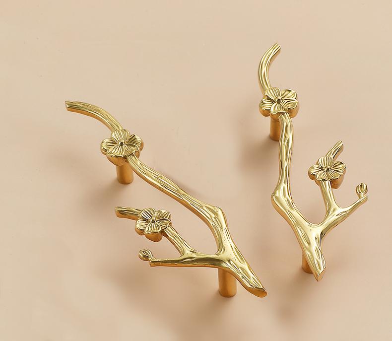 Solid Brass Flowering Branch Drawer Knob 45 152mm 1 3/4" 6" Brass Color Kitchen Door Drawer Pull Furniture Hardware Wholesale