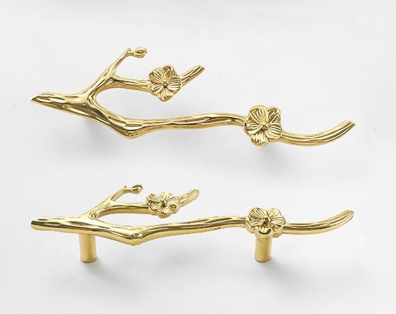 Solid Brass Flowering Branch Drawer Knob 45 152mm 1 3/4" 6" Brass Color Kitchen Door Drawer Pull Furniture Hardware Wholesale