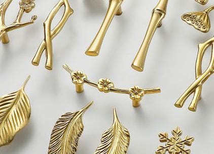 Solid Brass Flowering Branch Drawer Knob 20 103mm 3/4" 4" Brass Color Kitchen Door Drawer Pull Furniture Hardware Wholesale