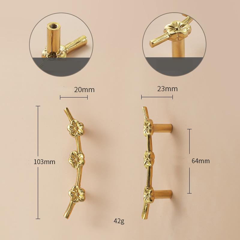 Solid Brass Flowering Branch Drawer Knob 20 103mm 3/4" 4" Brass Color Kitchen Door Drawer Pull Furniture Hardware Wholesale