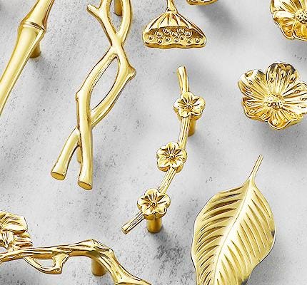 Solid Brass Floral Cabinet Pulls & Knobs - Gold Finish for Cabinets - view 4