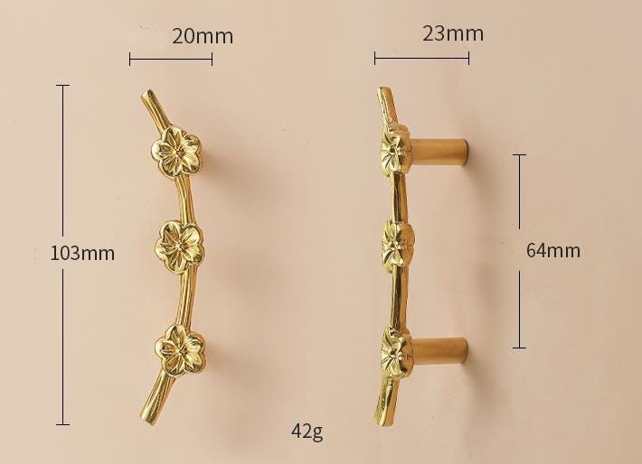 Solid Brass Flowering Branch Drawer Knob 20 103mm 3/4" 4" Brass Color Kitchen Door Drawer Pull Furniture Hardware Wholesale
