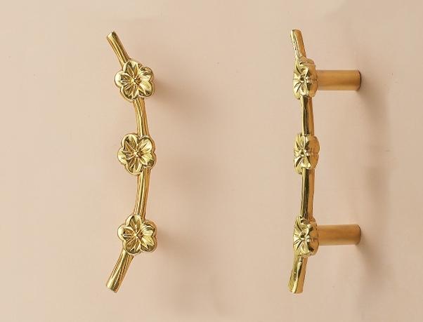 Solid Brass Flowering Branch Drawer Knob 20 103mm 3/4" 4" Brass Color Kitchen Door Drawer Pull Furniture Hardware Wholesale