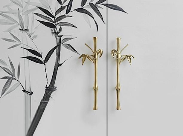 Solid Brass Bamboo Branch Drawer Knob 79 230mm 3" 9" Brass Color Kitchen Door Drawer Pull Furniture Hardware Wholesale