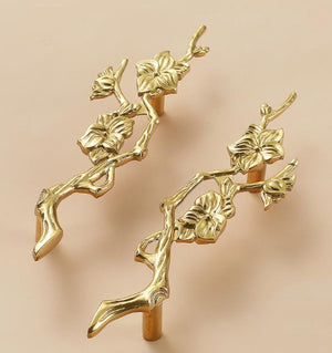 Solid Brass Floral Cabinet Pulls & Knobs - Gold Finish for Cabinets - #13 left side / 1pc