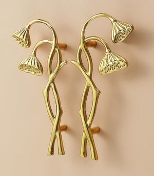 Solid Brass Floral Cabinet Pulls & Knobs - Gold Finish for Cabinets - #14 left side / 1pc