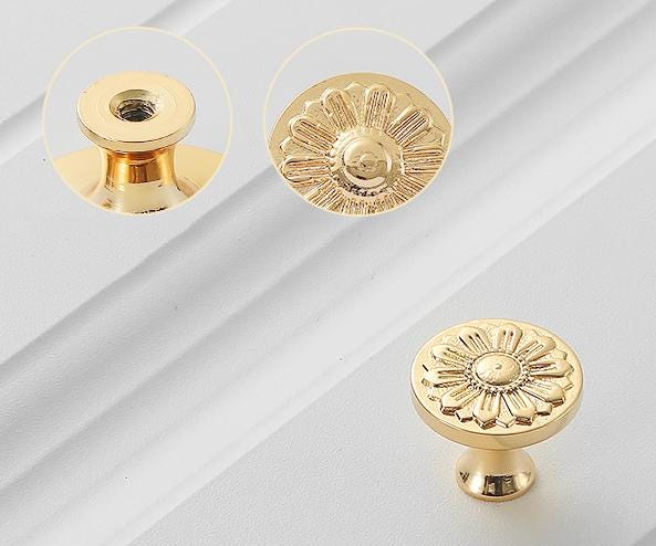 Solid Brass Flower Drawer Knob 24 32 mm 1" 1 1/4" Gold Color Kitchen Door Drawer Pull Furniture Hardware Wholesale