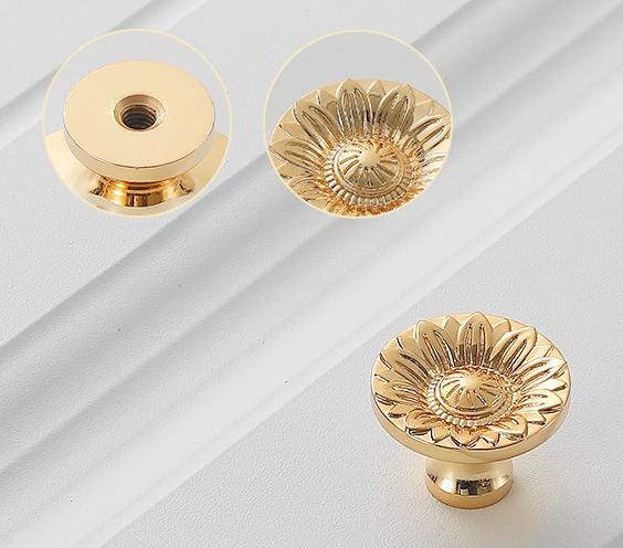 Solid Brass Flower Drawer Knob 27 33 mm 1" 1 1/4" Gold Color Kitchen Door Drawer Pull Furniture Hardware Wholesale