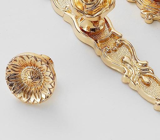 Solid Brass Flower Drawer Knob 27 33 mm 1" 1 1/4" Gold Color Kitchen Door Drawer Pull Furniture Hardware Wholesale