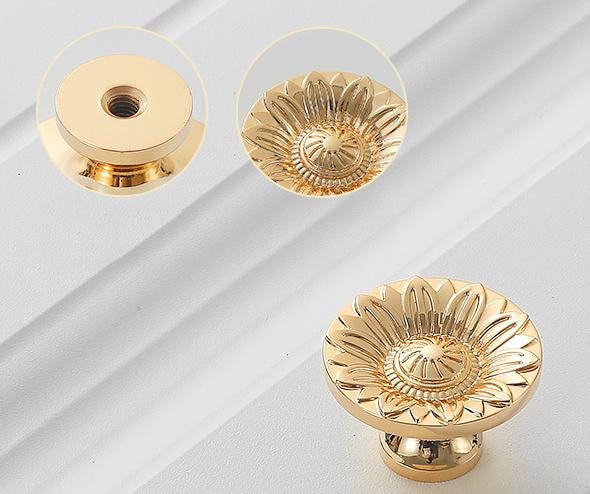 Solid Brass Flower Drawer Knob 27 33 mm 1" 1 1/4" Gold Color Kitchen Door Drawer Pull Furniture Hardware Wholesale