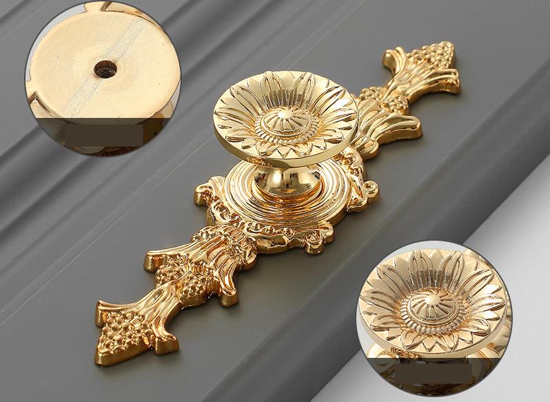 Solid Brass Flower With Leaves Drawer Knob 23/25 140 mm 1" 6" Gold Color Kitchen Door Drawer Pull Furniture Hardware Wholesale
