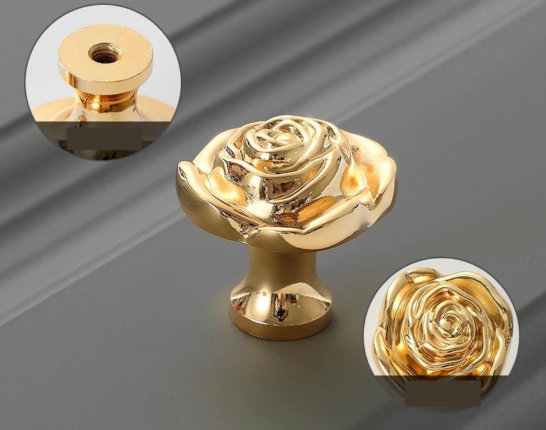 Solid Brass Flower Drawer Knob 24 31 mm 1" 1 1/4" Gold Color Kitchen Door Drawer Pull Furniture Hardware Wholesale