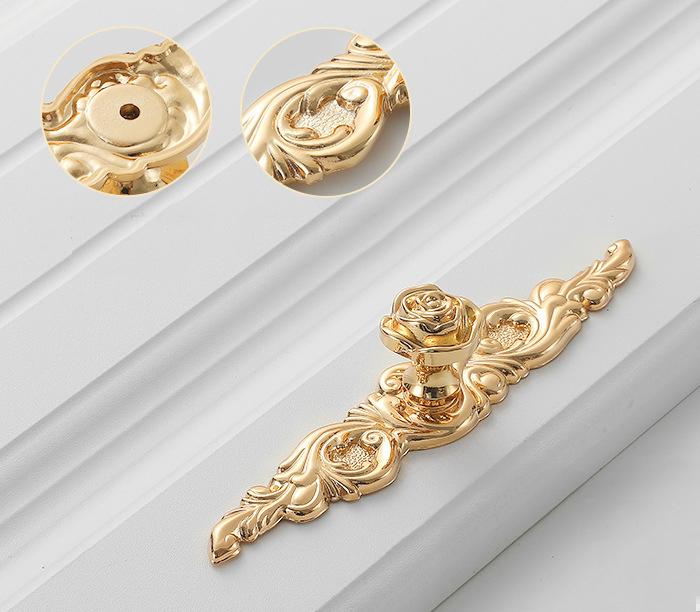 Solid Brass Flower With Leaves Drawer Knob 149 190 mm 6" 8" Gold Color Kitchen Door Drawer Pull Furniture Hardware Wholesale