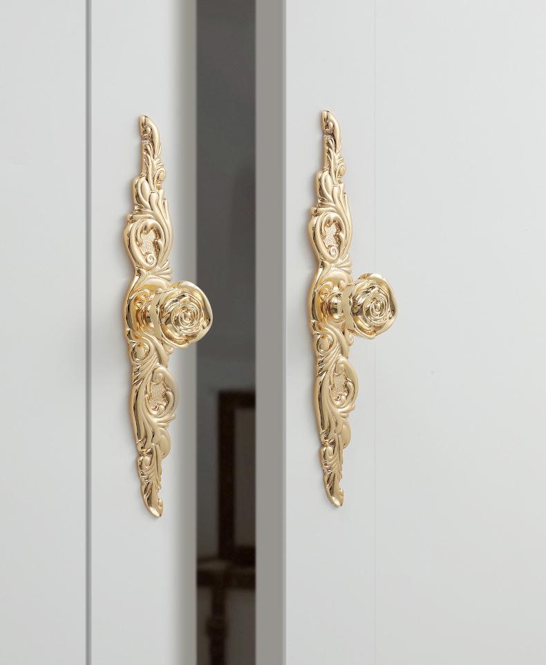 Solid Brass Flower With Leaves Drawer Knob 149 190 mm 6" 8" Gold Color Kitchen Door Drawer Pull Furniture Hardware Wholesale