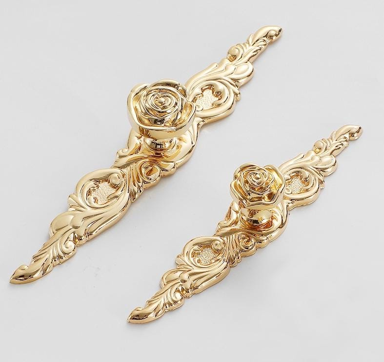 Solid Brass Flower With Leaves Drawer Knob 149 190 mm 6" 8" Gold Color Kitchen Door Drawer Pull Furniture Hardware Wholesale