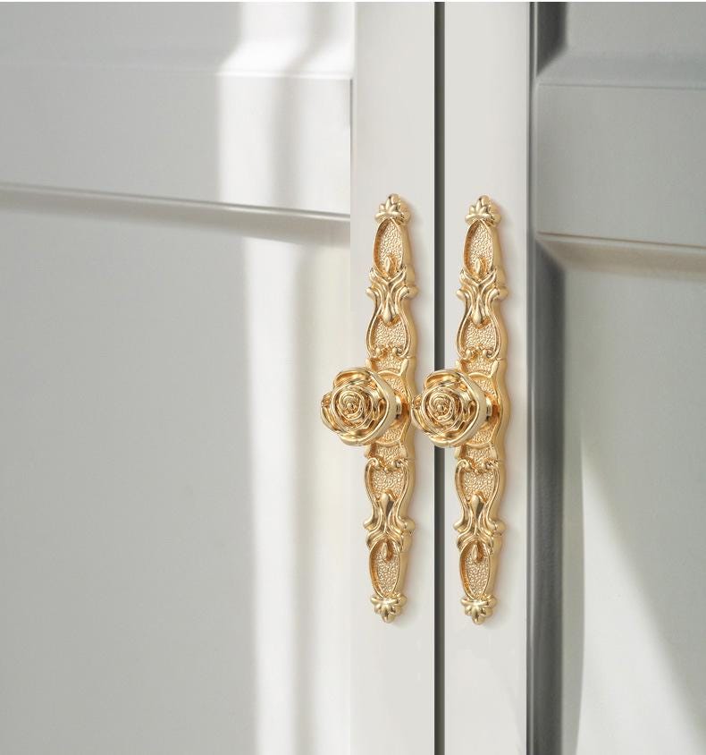 Solid Brass Flower With Leaves Drawer Knob 29 138 mm 1 1/8" 5 1/2" Gold Color Kitchen Door Drawer Pull Furniture Hardware Wholesale