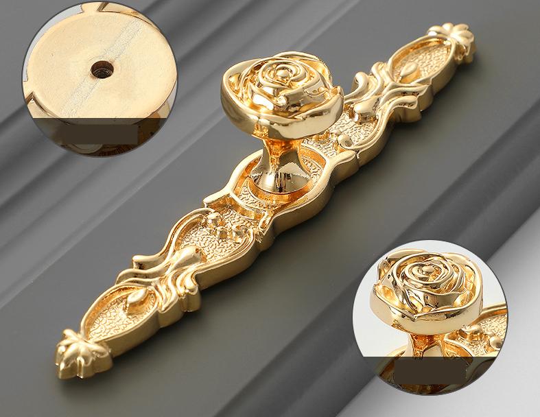 Solid Brass Flower With Leaves Drawer Knob 29 138 mm 1 1/8" 5 1/2" Gold Color Kitchen Door Drawer Pull Furniture Hardware Wholesale