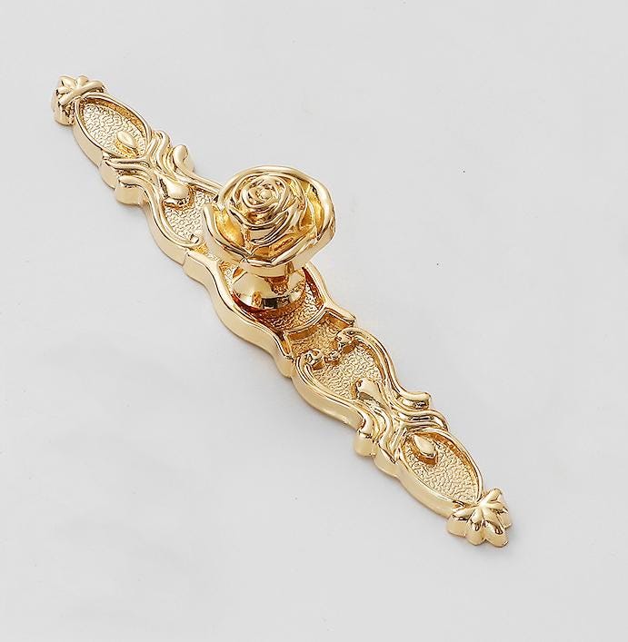 Solid Brass Flower With Leaves Drawer Knob 29 138 mm 1 1/8" 5 1/2" Gold Color Kitchen Door Drawer Pull Furniture Hardware Wholesale