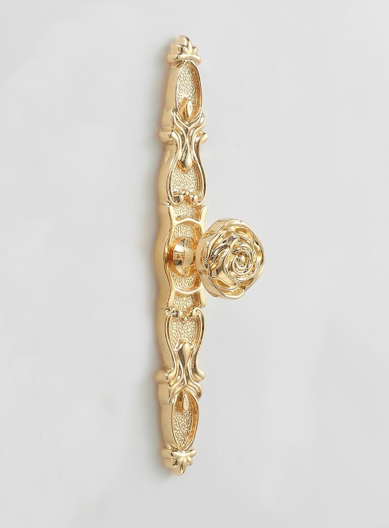 Solid Brass Flower With Leaves Drawer Knob 29 138 mm 1 1/8" 5 1/2" Gold Color Kitchen Door Drawer Pull Furniture Hardware Wholesale