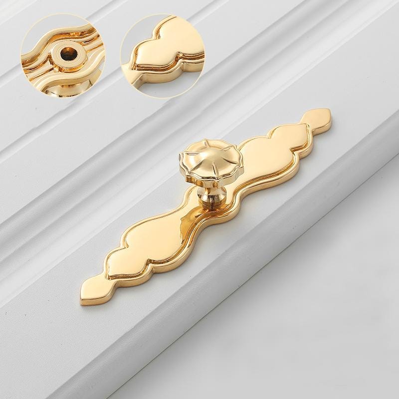 Solid Brass Flower With Leaves Drawer Knob 120 174 mm 5" 8" Gold Color Kitchen Door Drawer Pull Furniture Hardware Wholesale
