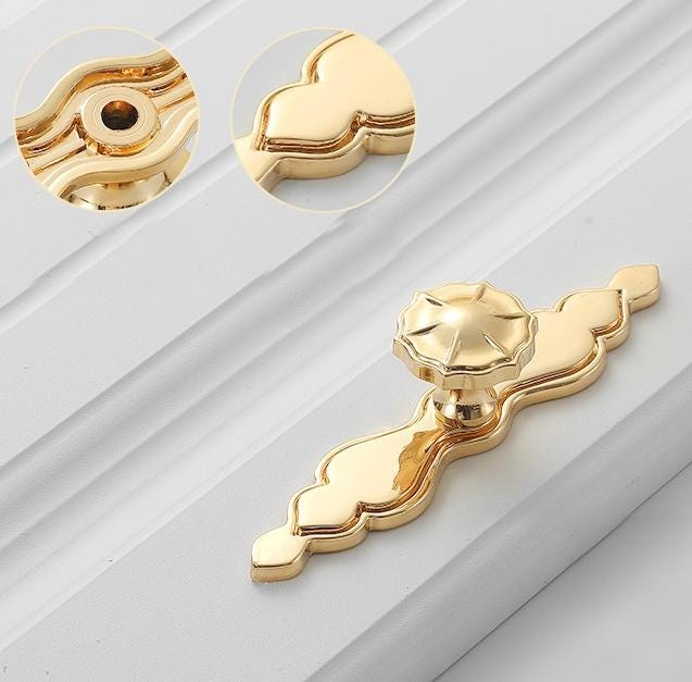 Solid Brass Flower With Leaves Drawer Knob 120 174 mm 5" 8" Gold Color Kitchen Door Drawer Pull Furniture Hardware Wholesale
