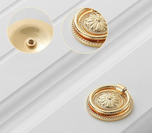 Solid Brass Floral Cabinet Cup Pulls - Gold Finish for Wardrobes - view 3
