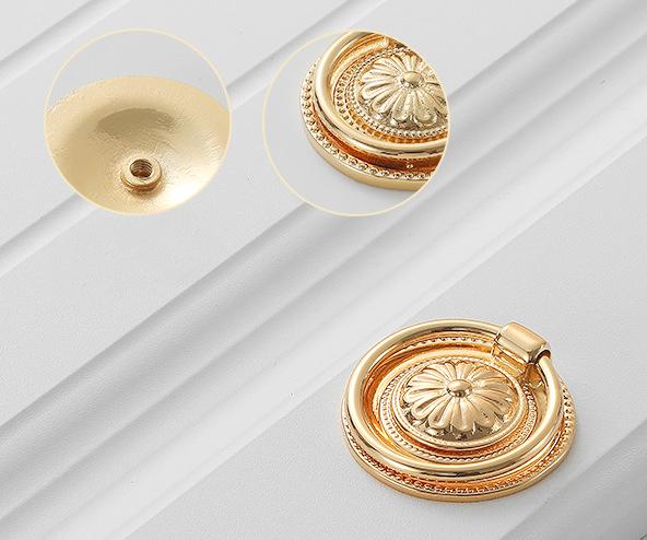Solid Brass Floral Cabinet Cup Pulls - Gold Finish for Wardrobes - view 4
