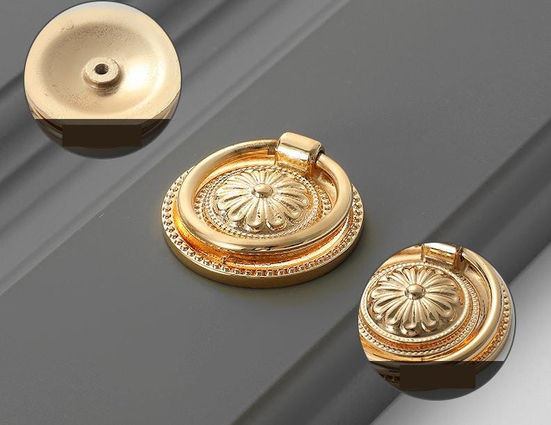 Solid Brass Floral Cabinet Cup Pulls - Gold Finish for Wardrobes - view 6