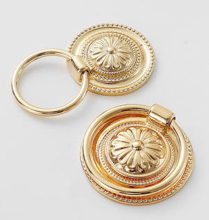 Solid Brass Floral Cabinet Cup Pulls - Gold Finish for Wardrobes - #13 36mm / 1pc