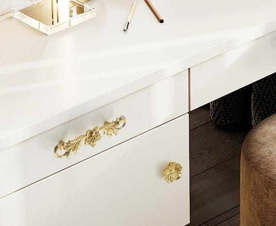 Solid Brass Flowering Branch Drawer Knob 24 146mm 1" 5 3/4" Gold Color Kitchen Door Drawer Pull Furniture Hardware Wholesale