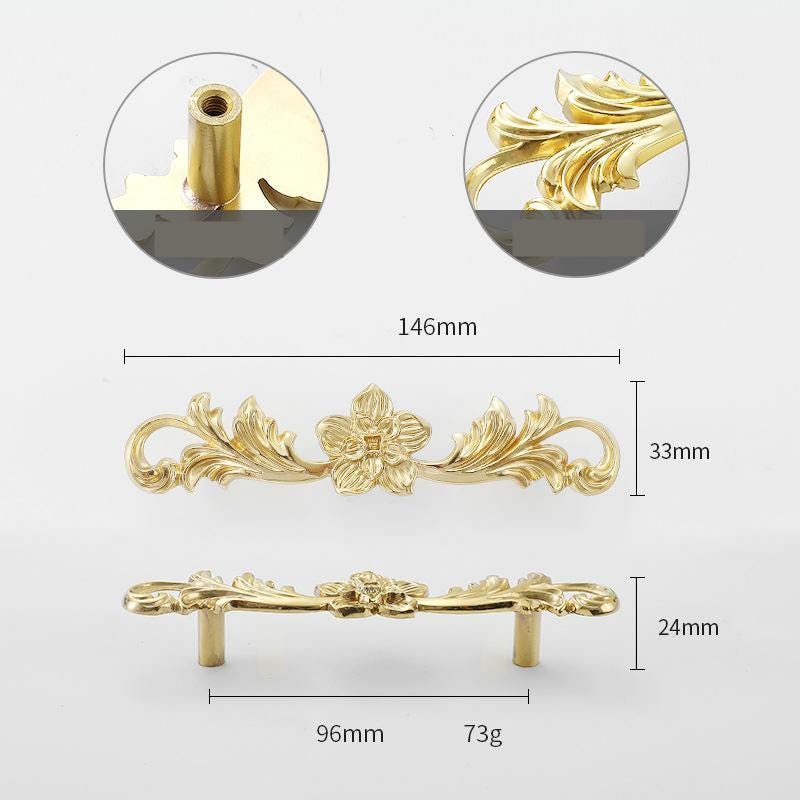Solid Brass Floral Cabinet Pulls & Knobs - Gold Finish for Cabinets - view 3