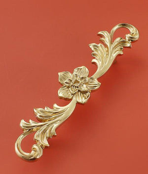 Solid Brass Floral Cabinet Pulls & Knobs - Gold Finish for Cabinets - #4 / 1pc