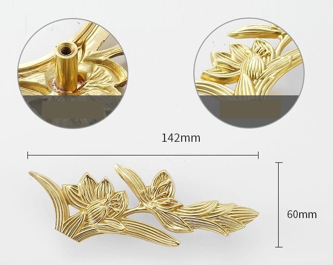 Solid Brass Flowering Branch Drawer Pull Handle 22 142mm 7/8" 5 5/8" Gold Color Kitchen Door Drawer Pull Furniture Hardware Wholesale