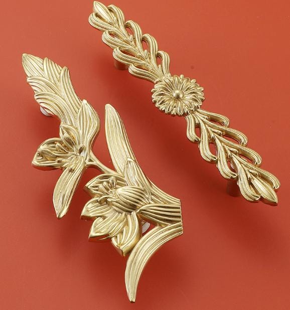 Solid Brass Flowering Branch Drawer Pull Handle 22 142mm 7/8" 5 5/8" Gold Color Kitchen Door Drawer Pull Furniture Hardware Wholesale