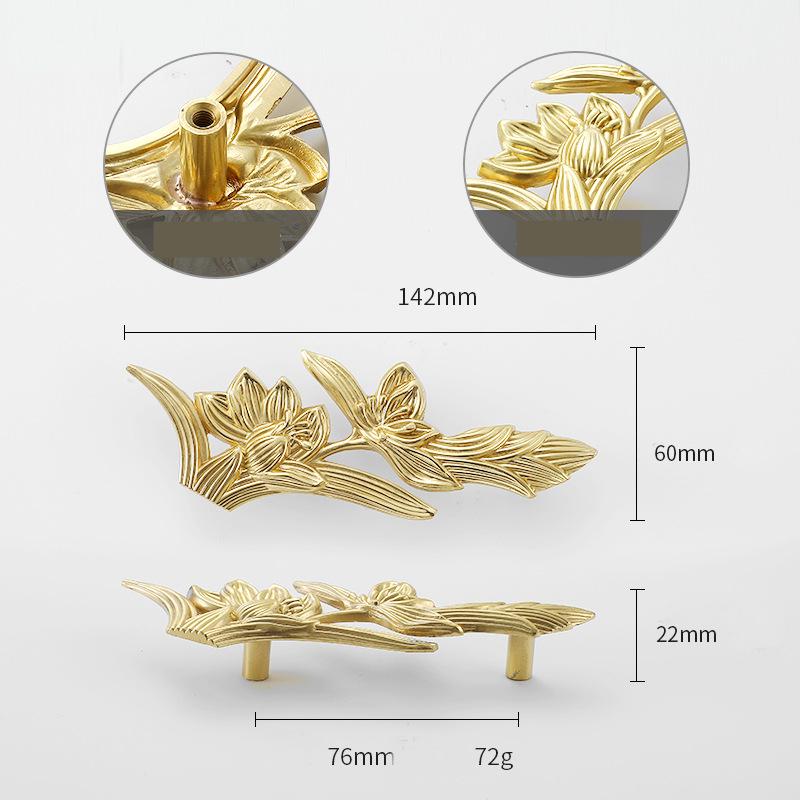 Solid Brass Flowering Branch Drawer Pull Handle 22 142mm 7/8" 5 5/8" Gold Color Kitchen Door Drawer Pull Furniture Hardware Wholesale