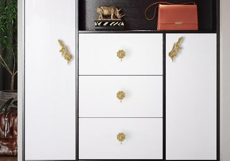 Solid Brass Flower Drawer Knob 25 50mm 1" 2" Gold Color Kitchen Door Drawer Pull Furniture Hardware Wholesale